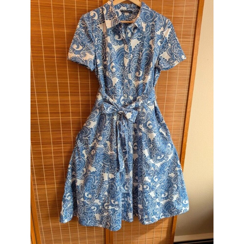 Tommy Hilfiger Blue & White Paisley Cotton Belted Shirt Dress and Pockets Size 6